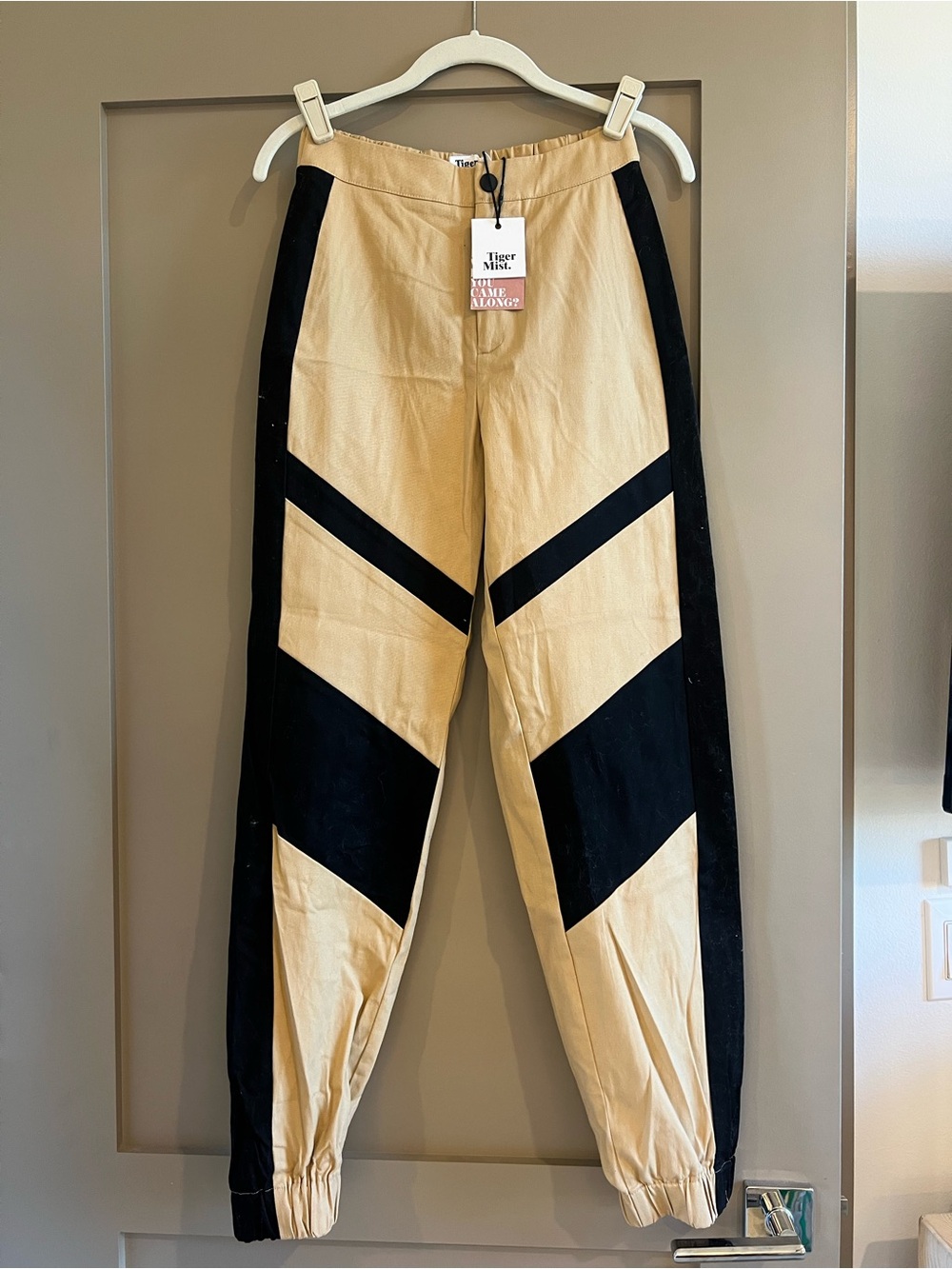 Tiger Mist Tan and Black Chevron Colorblock Joggers